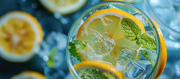 Un verre d'eau rafraîchissante avec des citrons et de la menthe