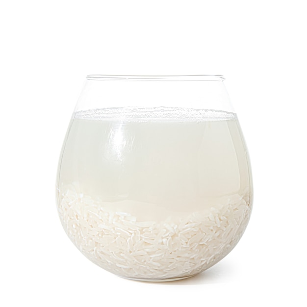 Verre d'eau de riz sur blanc