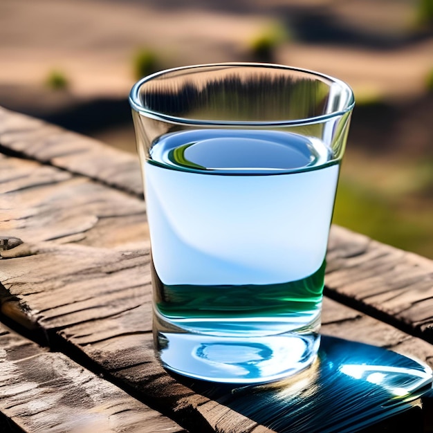 Un verre d&#39;eau sur une table en bois