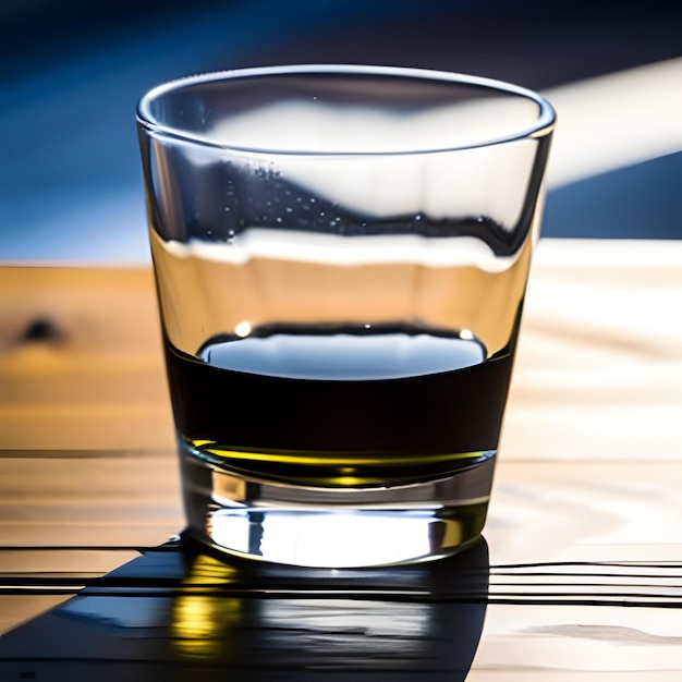 Un verre d&#39;eau sur une table en bois