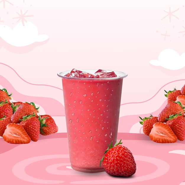 Le verre de fraise au lait blanc et rouge moderne