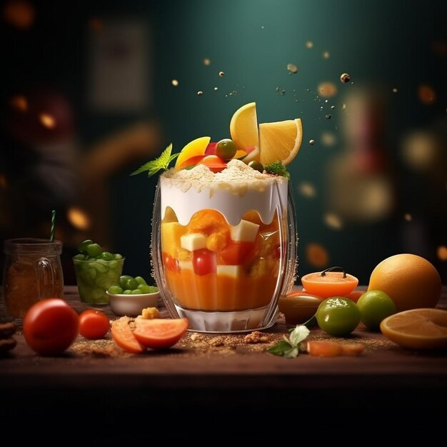 Un verre de fruits avec un peu d'eau dessus