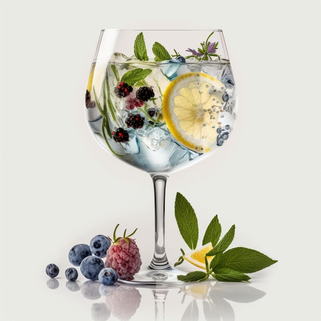 Un verre de gin au citron et feuilles de menthe