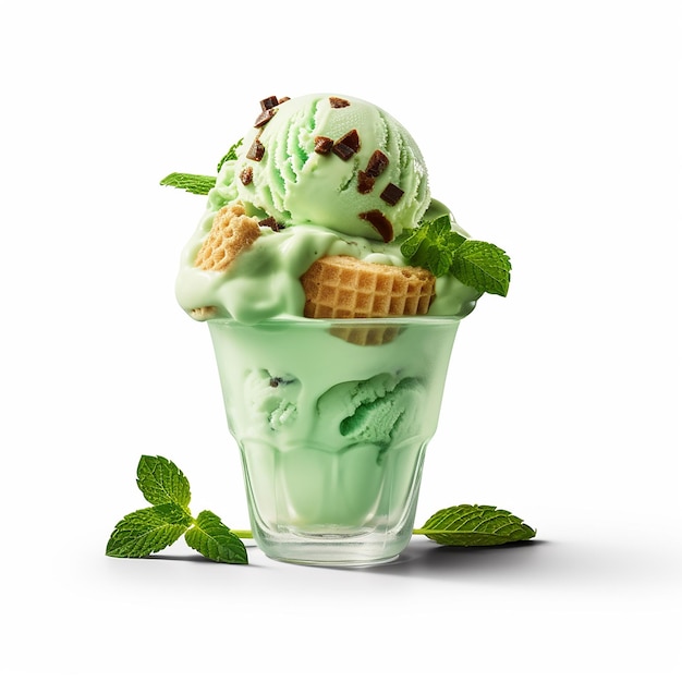 Un verre de glace à la menthe avec une glace à la menthe.