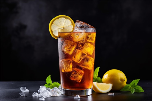 Un verre de glace et un verre de limonade avec un fond noir.