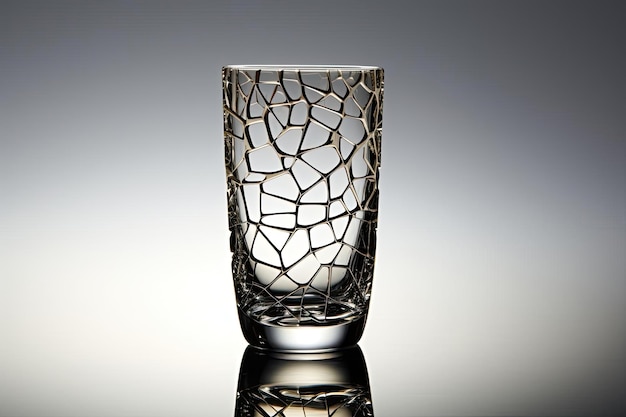 un verre highball gravé avec un motif fissuré dans le style du surréalisme sophistiqué