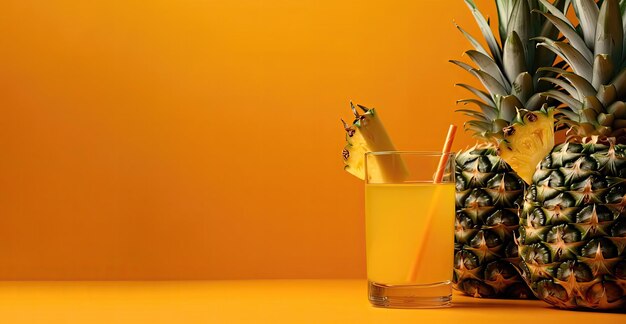 Photo un verre de jus d'ananas avec un ananas dessus