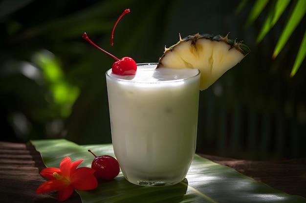 Un verre de jus d'ananas avec un ananas dessus