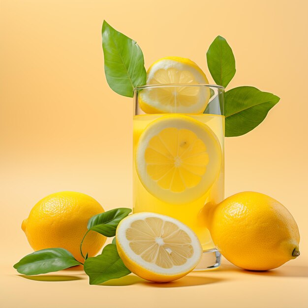 Un verre de jus de citron et des citrons