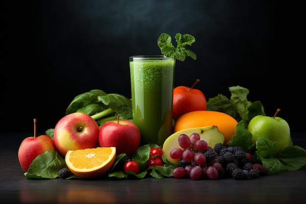 Un verre de jus frais avec des fruits.