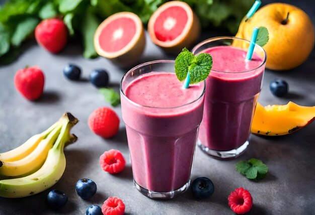 un verre de jus avec des fruits et des baies