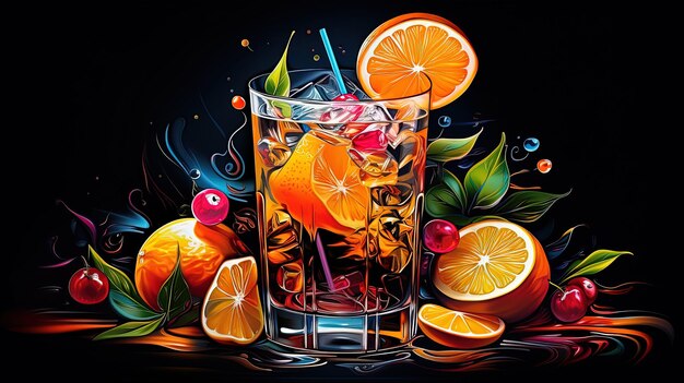 un verre de jus avec des fruits et des oranges