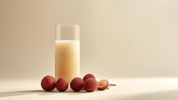 un verre de jus de lychee frais sur un fond naturel blanc avec un espace de copie