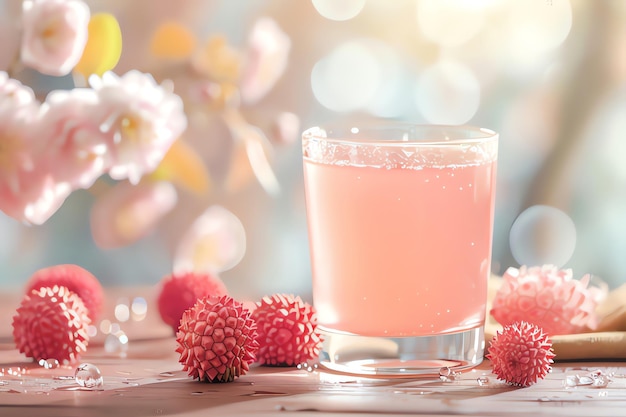 Un verre de jus de lychee sur la table dans un café en gros plan