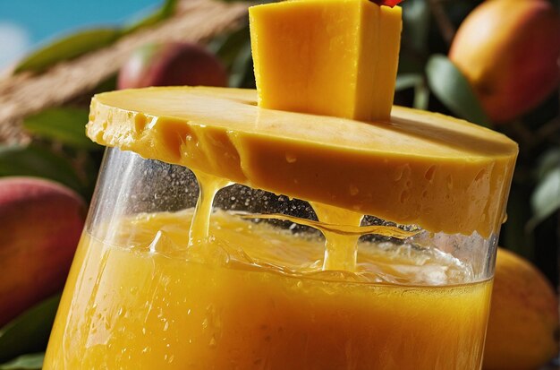 Un verre de jus de mangue au soleil