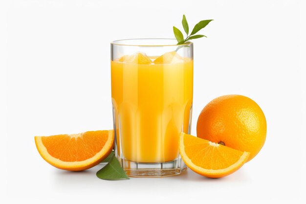 un verre de jus d'orange à côté d'une orange