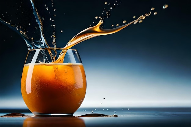 Un verre de jus d'orange éclabousse dans un verre Ai générative