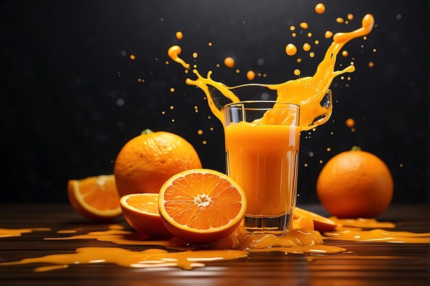 Photo un verre de jus d'orange avec des éclaboussures