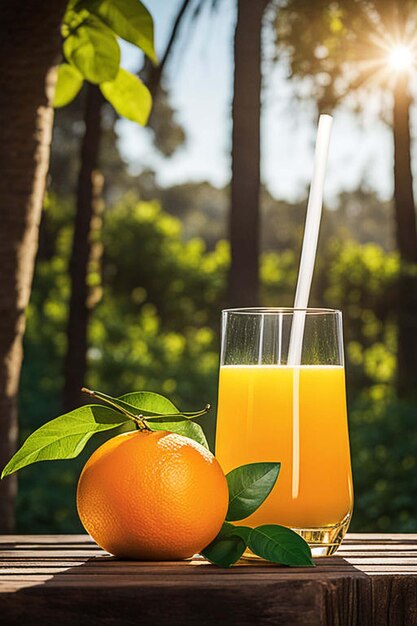 un verre de jus d'orange est à côté d'une orange