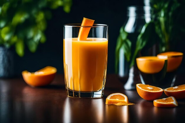 Un verre de jus d'orange est sur la table réaliste