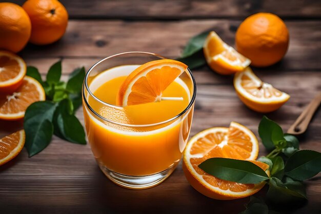 Un verre de jus d'orange est sur la table réaliste
