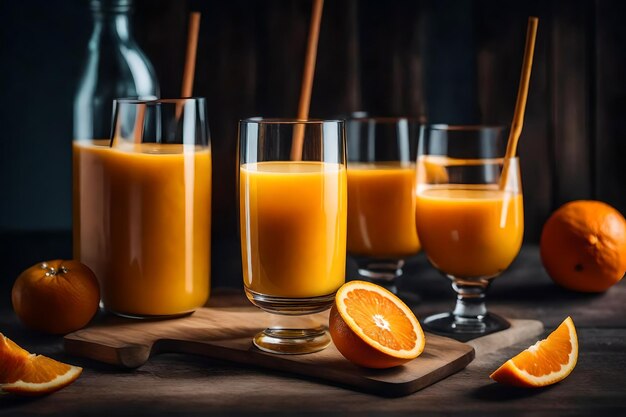 Un verre de jus d'orange est sur la table réaliste