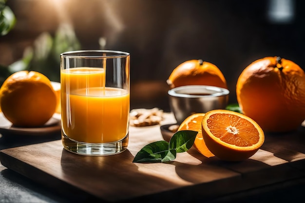 Un verre de jus d'orange est sur la table réaliste