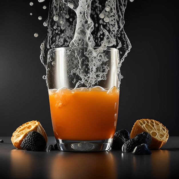 Un verre de jus d'orange est versé dans un verre.