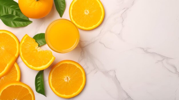 Un verre de jus d'orange est versé sur une pile d'oranges