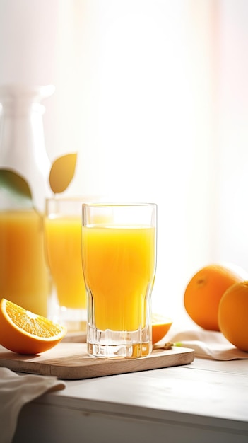 Verre de jus d'orange fait maison avec des tranches de fruits Generative AI