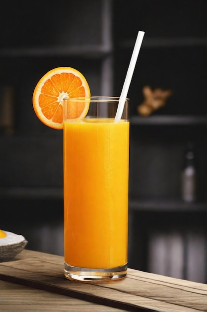 Un verre de jus d'orange fraîchement isolé sur un fond sombre