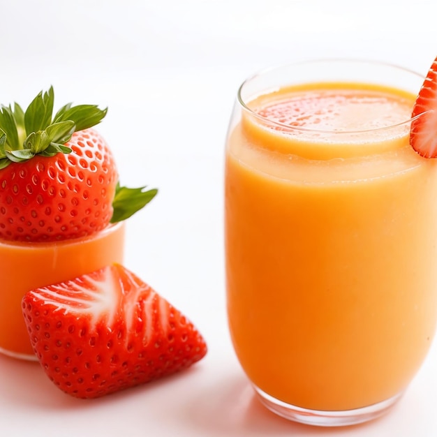 Un verre de jus d'orange avec une fraise sur le côté