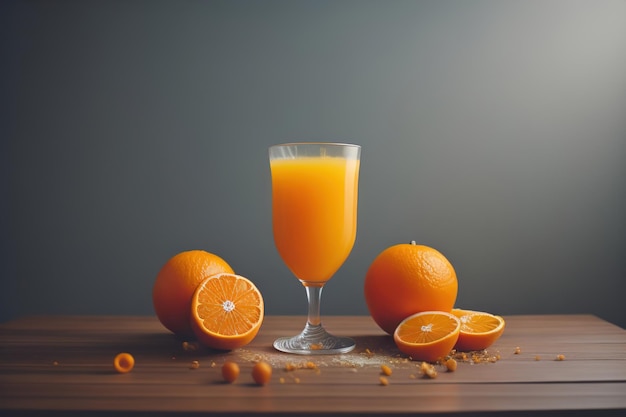 Un verre de jus d'orange et de fruits d'orange frais a génératifs