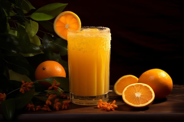 Un verre de jus d'orange garni de croûte d'orange