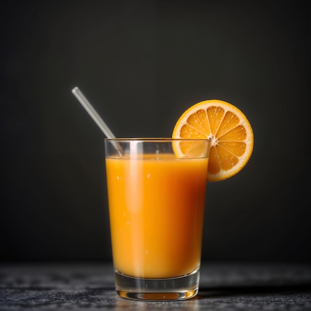 Un verre de jus d'orange avec une IA générative de paille