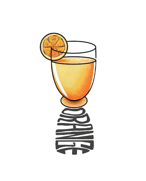 Photo verre de jus d'orange avec une ombre du nom du fruit