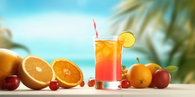Un verre de jus d'orange avec une paille à côté.