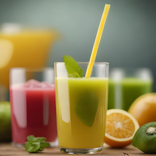 Photo un verre de jus avec une paille dedans et une paille au milieu