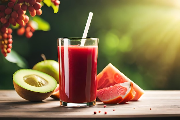 un verre de jus avec de la pastèque et du melon