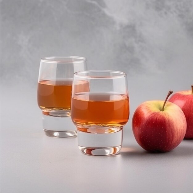 Verre de jus de pomme et pommes rouges