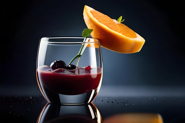 un verre de jus avec une tranche d'orange dessus