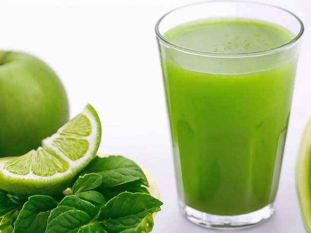 Photo un verre de jus vert est rempli de liquide vert.