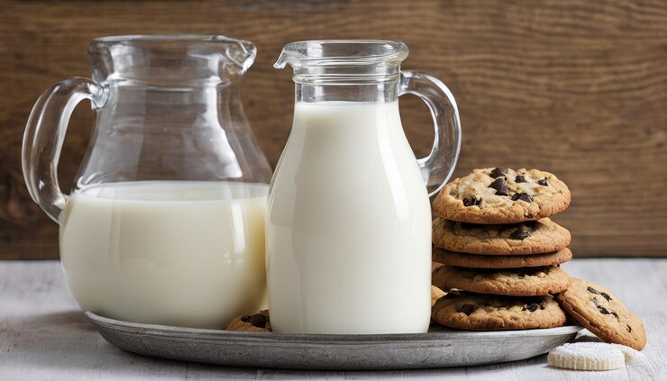 Photo un verre de lait et une assiette de biscuits.