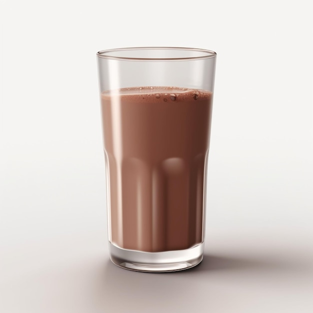 Un verre de lait au chocolat est sur un tableau blanc.