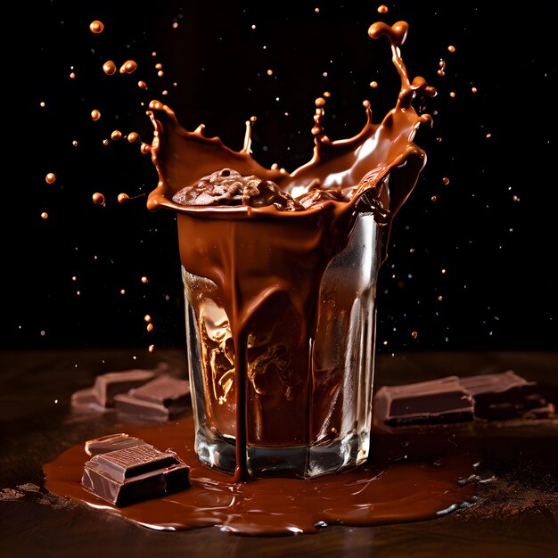 Photo un verre de lait au chocolat est versé dans un verre