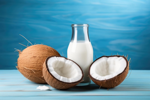 Un verre de lait de coco fait maison et de noix de coco