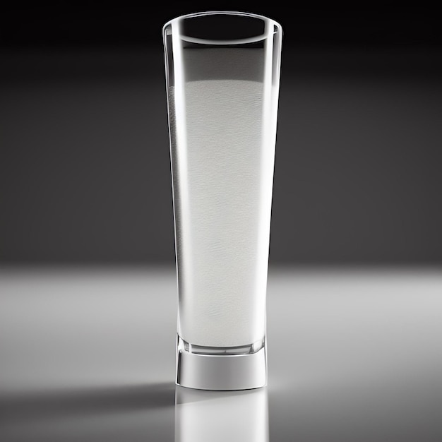 Un verre de lait est assis sur une table avec un fond noir.