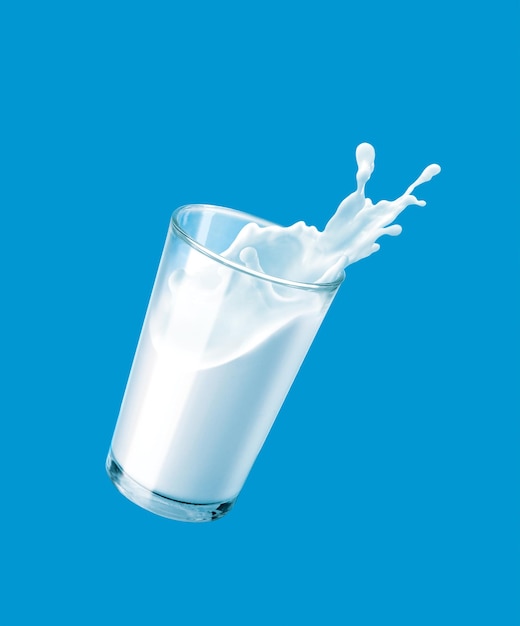 Photo un verre de lait est versé dans un fond bleu