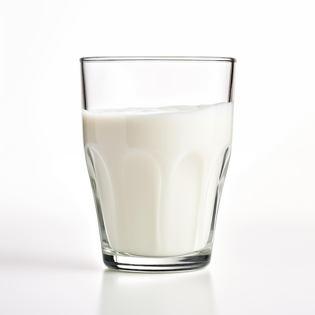 Un verre de lait sur fond blanc