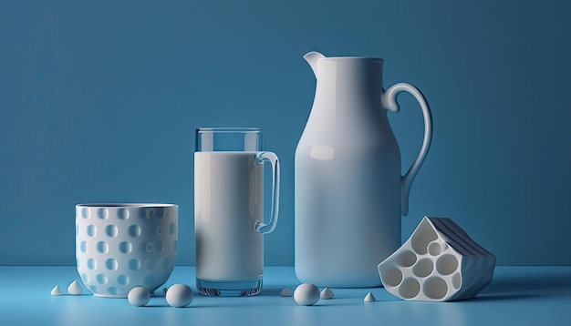 Verre à lait avec fond bleu Fabriqué par AIIntelligence artificielle